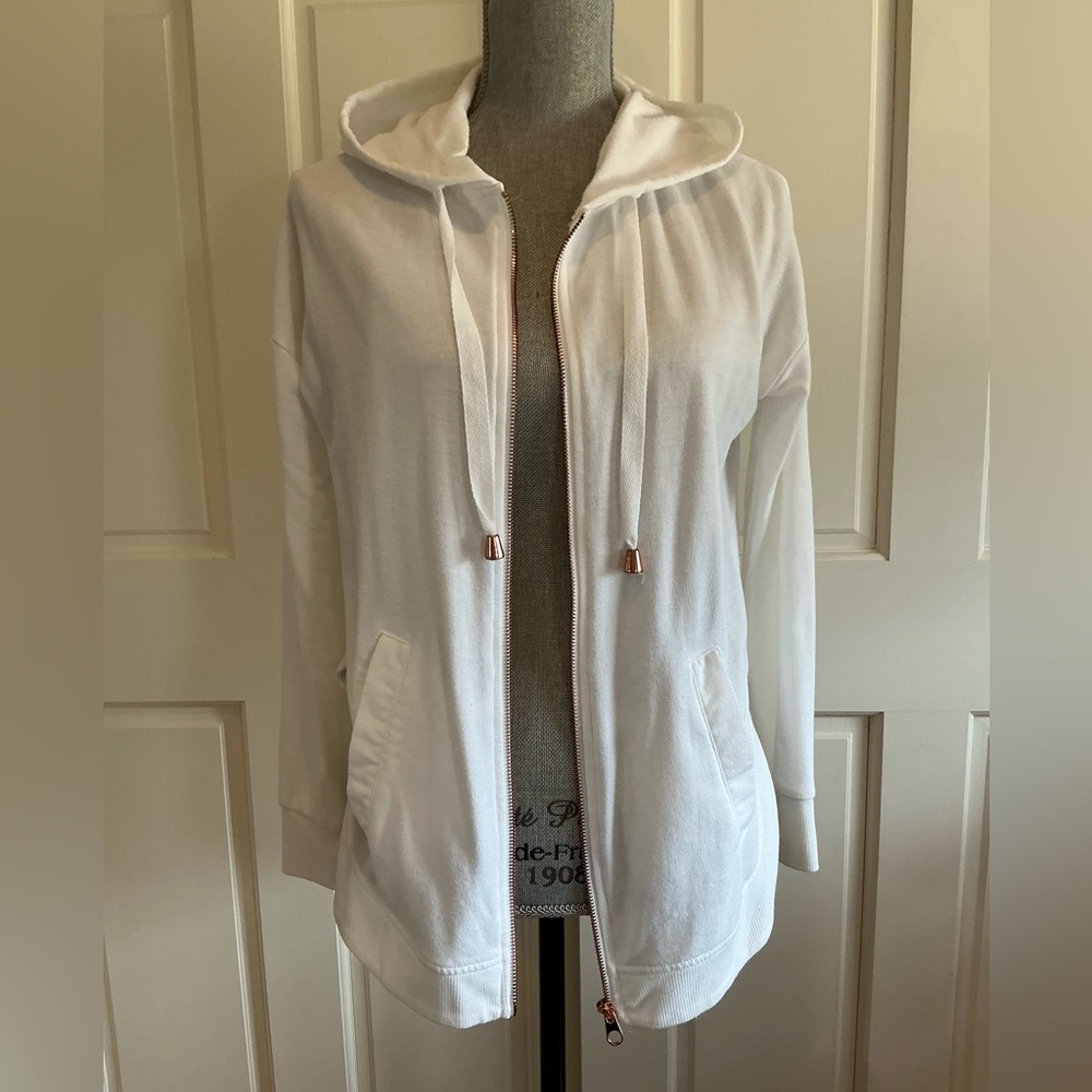 Cupio Cream Hooded Sweatshirt with Floral Trim